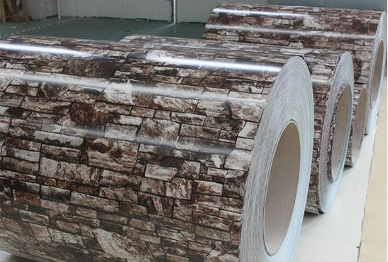 ASTM A755 0.85 มิลลิเมตร brick grain PPGL Pre painted Galvalume coil สายกลม